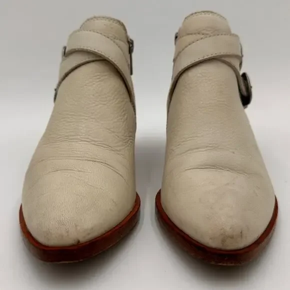 Frye Cream Ankle Boots with Silver Buckles - Picture 9 of 11